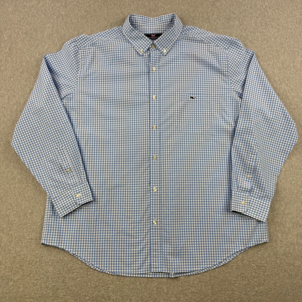 Vineyard Vines Shirt Mens 2XL Blue Gingham Classic Fit Tucker Button Down Cotton